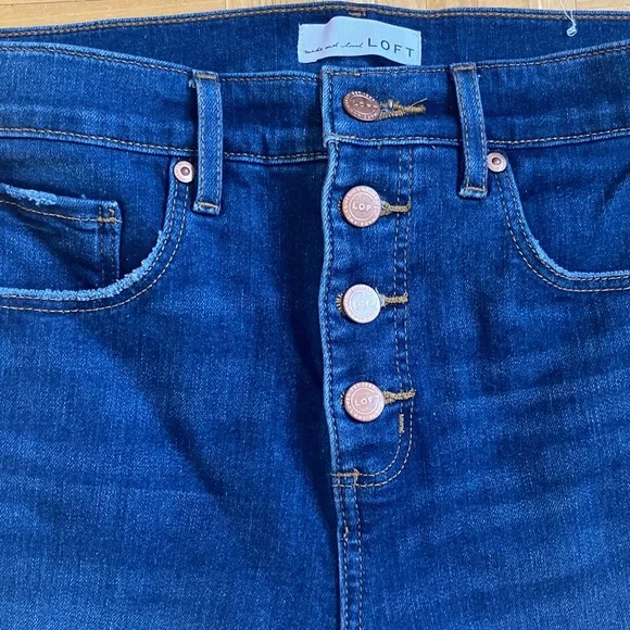 LOFT button fly high waist slim pockets skinny crop frayed cuff jeans EUC 8 - Picture 4 of 14